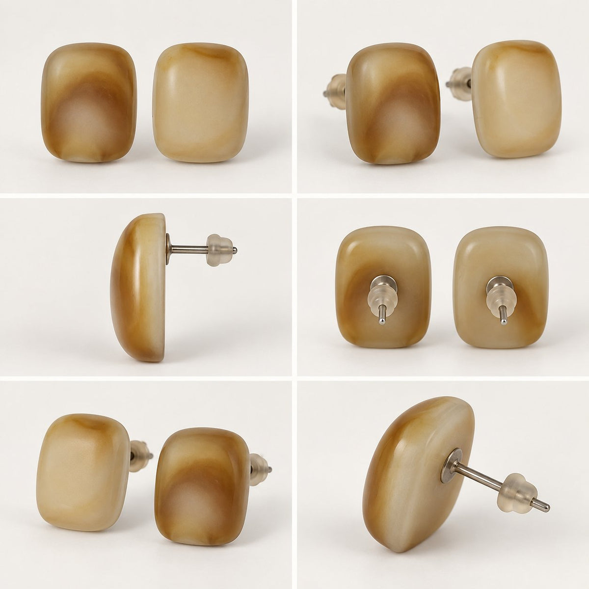 Multi-angle 360 view of Amber Glow Cabochon Studs cushion cabochon stud earrings