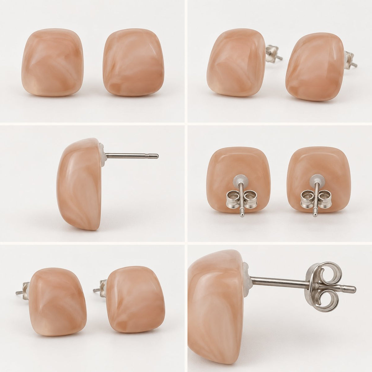 Multi-angle 360 view of Apricot Blush Cabochon Studs cushion cabochon stud earrings
