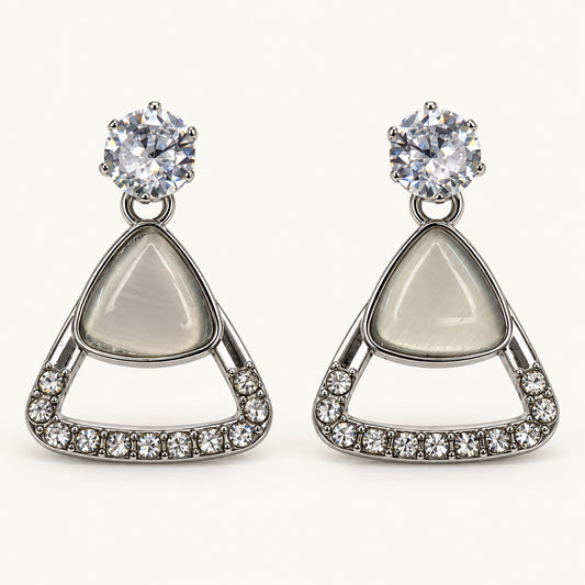 Front view of Argent Opaline Trillion Drops showing the crystal-edged trillion frame