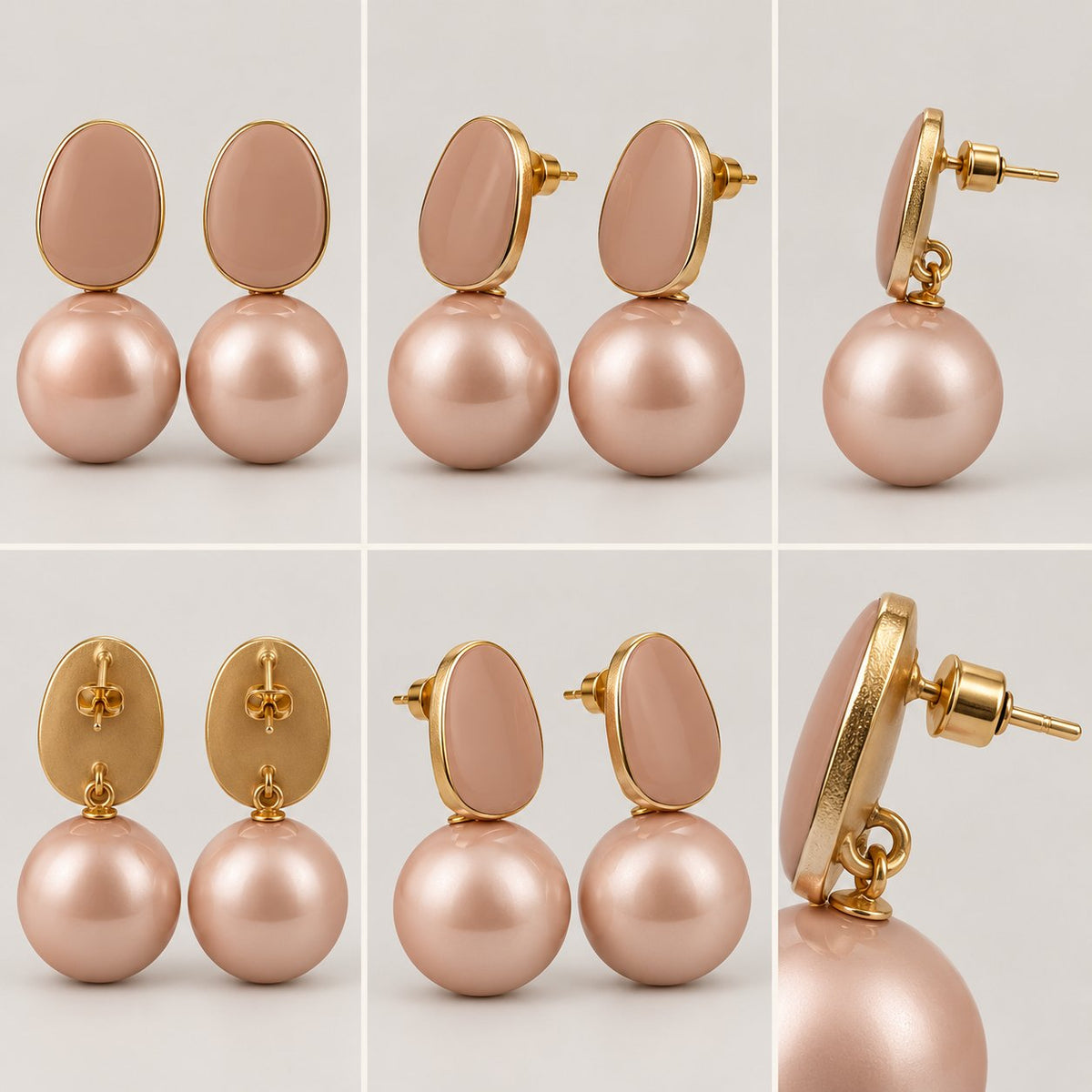 360 degree view of Blush Pebble Pearl Drops earrings