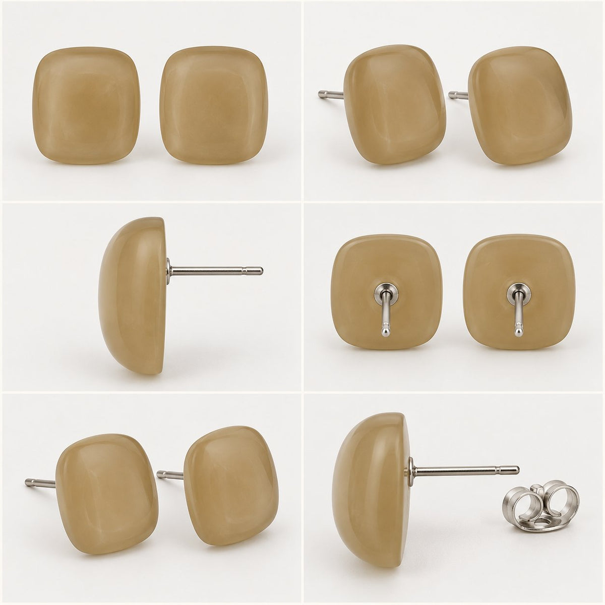 360 degree view of Champagne Cabochon Studs cushion earrings