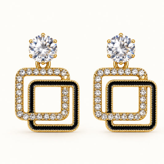 Front view of Gilded Noir Square Drops gold-tone square drop earrings