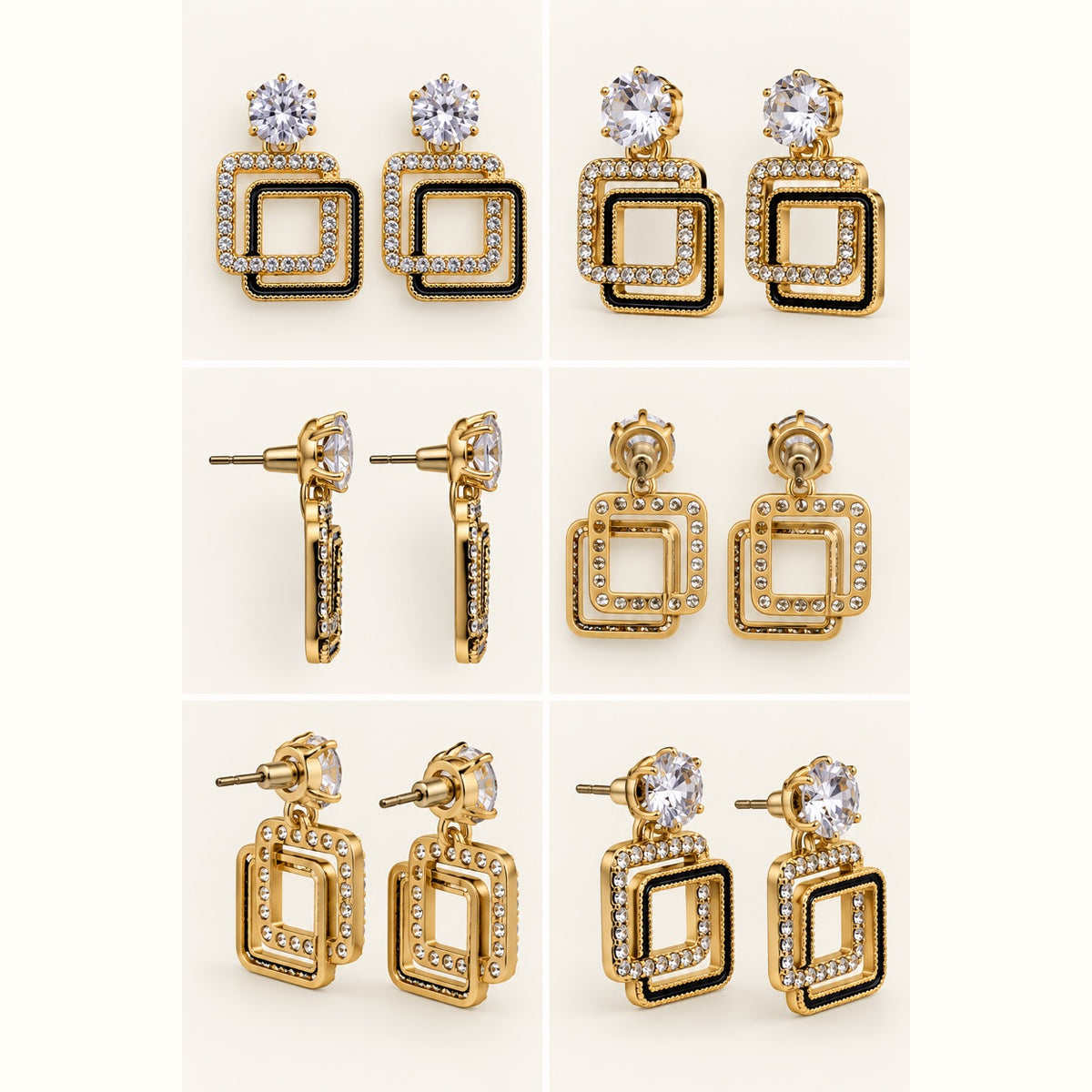 360 degree view of Gilded Noir Square Drops gold-tone square drop earrings