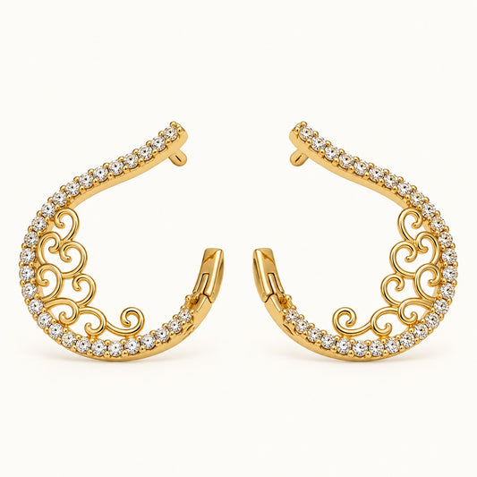 Front view of Gilded Pave Ear Climbers gold-tone pave ear climber earrings