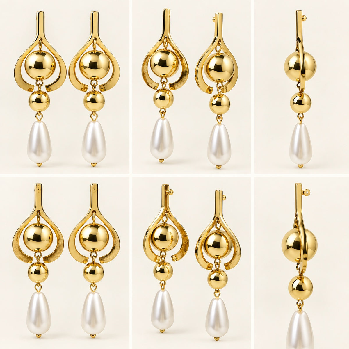 360 degree view of Gilded Pearl Teardrop Chandeliers gold-tone pearl teardrop chandelier earrings