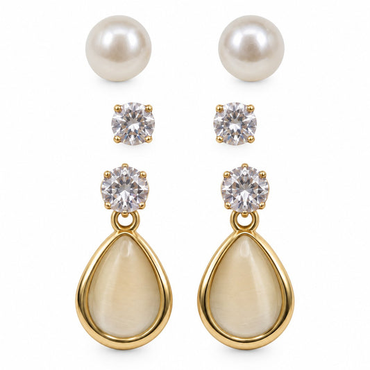 Front view of the Opaline Teardrop Earring Trio with all three pairs