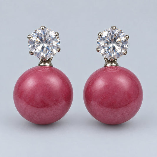Front view of Raspberry Pink Lustre Orb Drops showing the glossy raspberry orbs
