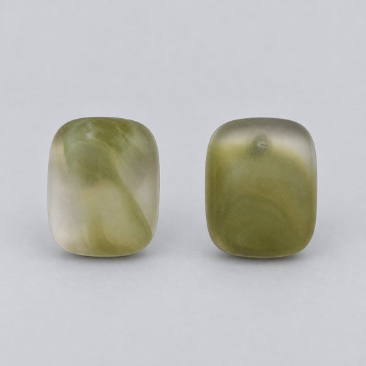 Front view of sage mist cushion cabochon stud earrings