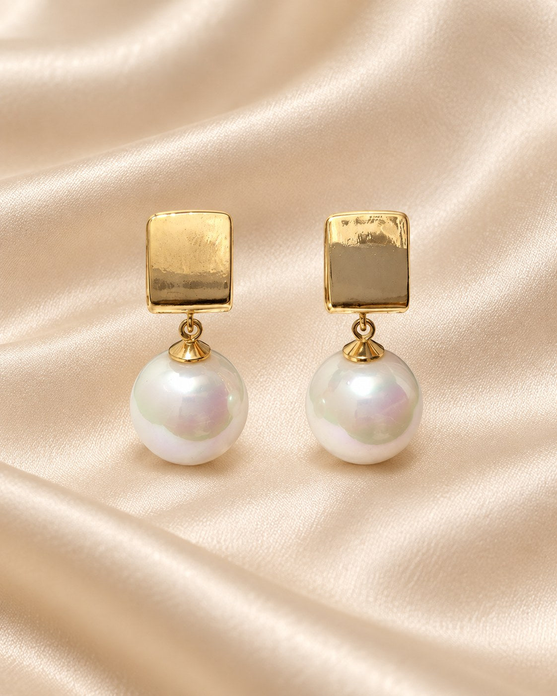 ZILURA Grace Square Pearl Drops - gold-tone artificial earrings