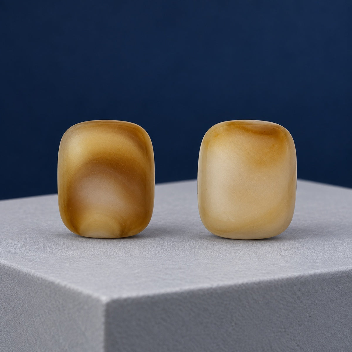 Amber Glow Cabochon Studs silver-tone cushion cabochon stud earrings in amber and honey marbled stone