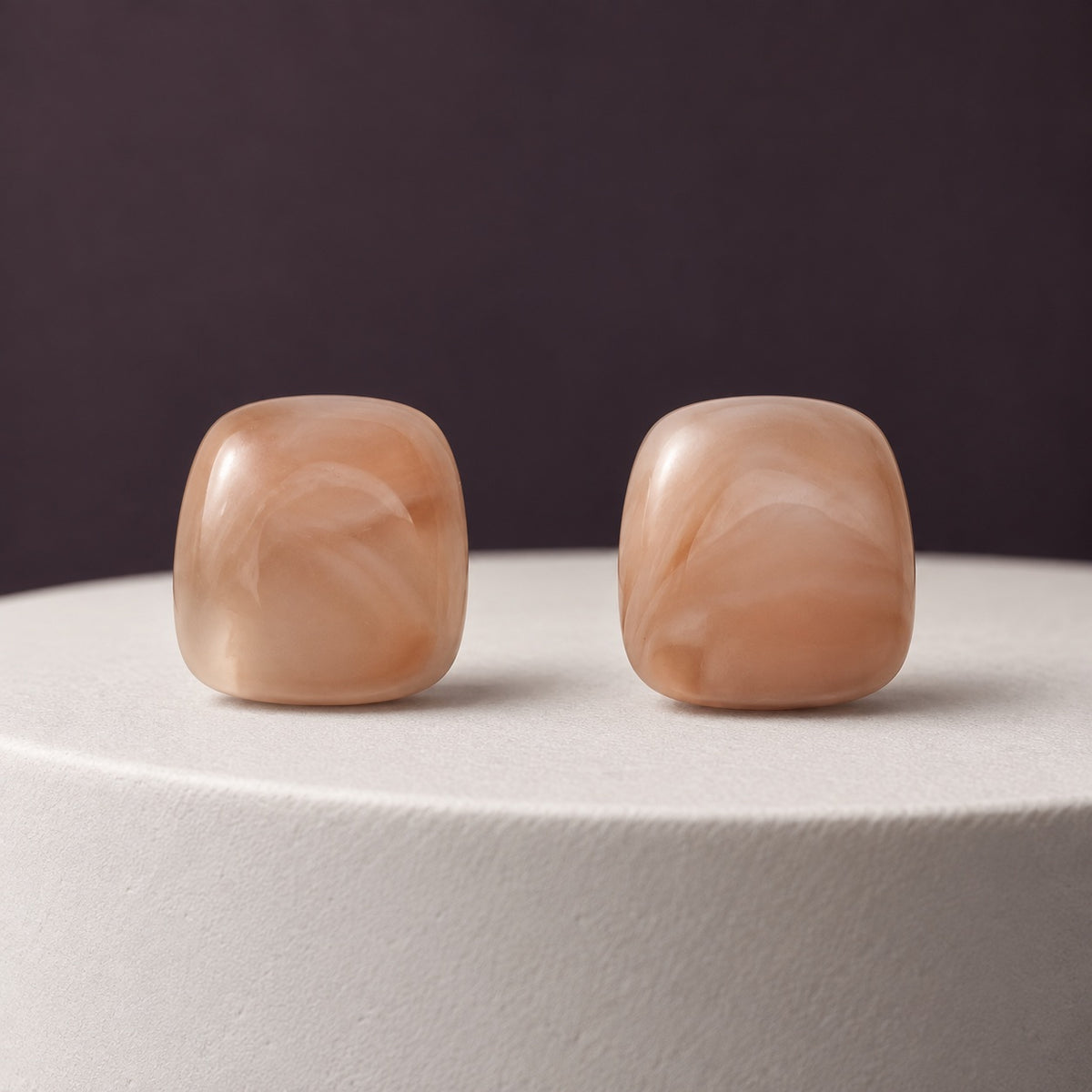 Apricot Blush Cabochon Studs silver-tone cushion cabochon stud earrings in apricot blush marbled stone