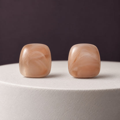 Apricot Blush Cabochon Studs silver-tone cushion cabochon stud earrings in apricot blush marbled stone