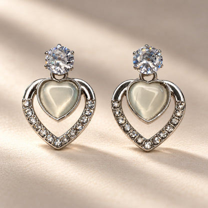 Argent Opaline Heart Drops silver-tone drop earrings with CZ top and opaline stone