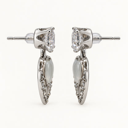 Side view of Argent Opaline Heart Drops showing the drop profile and push-back post
