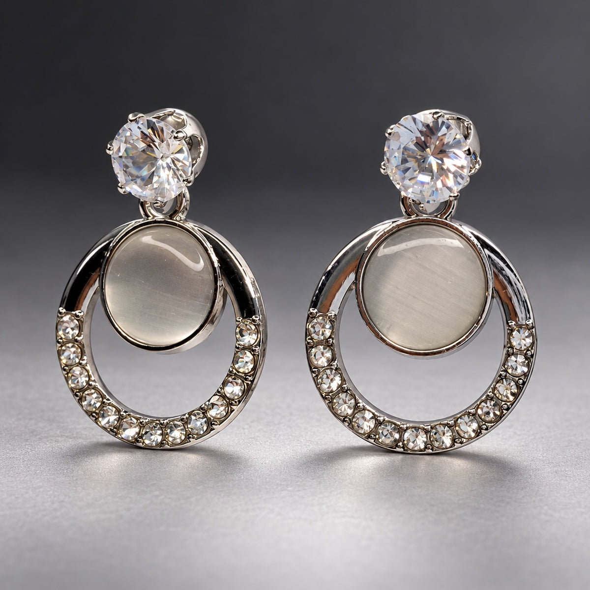 Argent Opaline Orbit Drops silver-tone drop earrings with CZ top and opaline stone