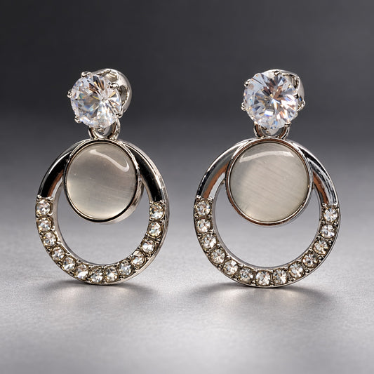 Argent Opaline Orbit Drops silver-tone drop earrings with CZ top and opaline stone