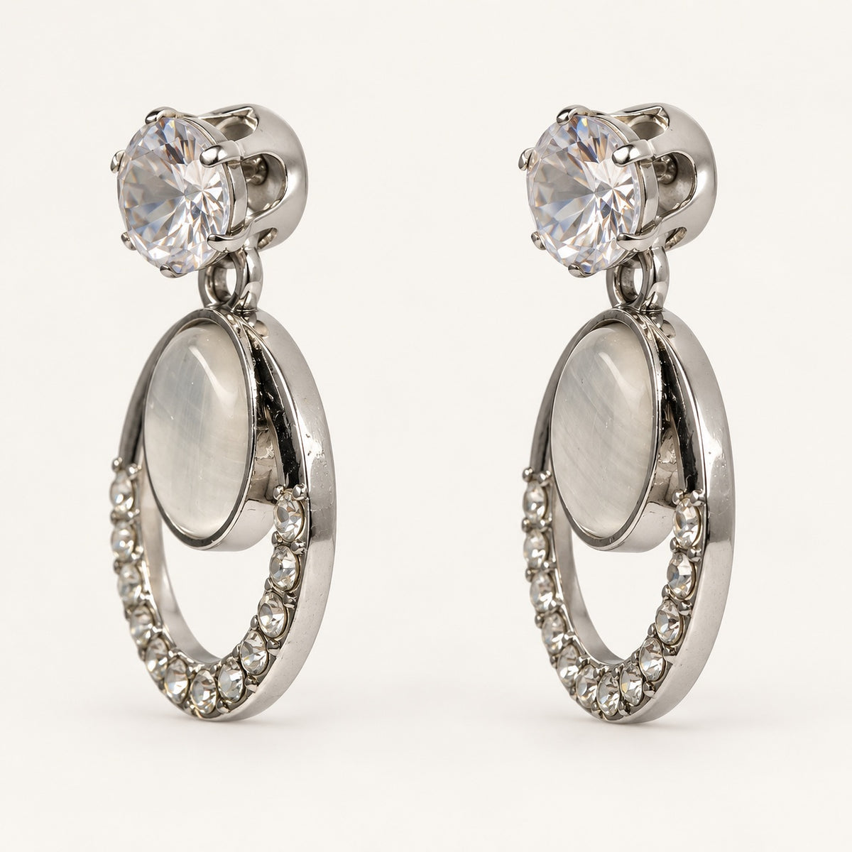 Side view of Argent Opaline Orbit Drops showing the drop profile and push-back post