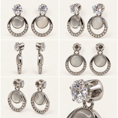 Multi-angle 360 view of Argent Opaline Orbit Drops silver-tone drop earrings