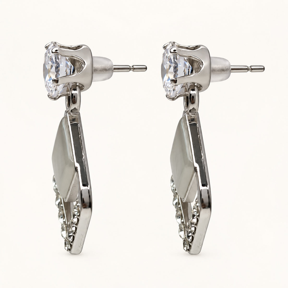 Side view of Argent Opaline Rhombus Drops showing the drop profile and push-back post