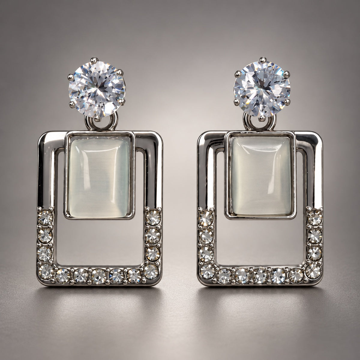 Argent Opaline Square Drops silver-tone drop earrings with CZ top and opaline stone