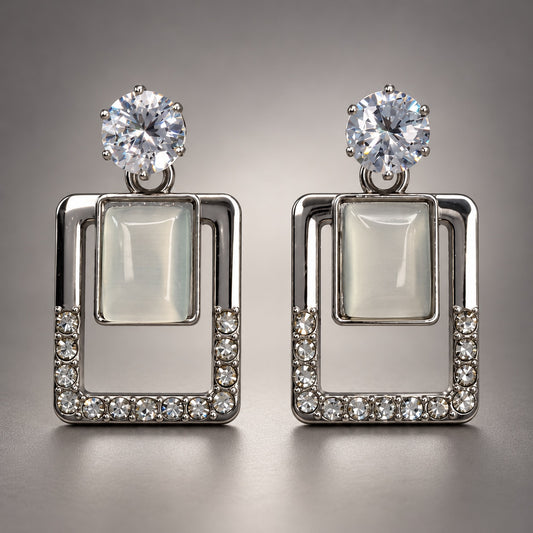 Argent Opaline Square Drops silver-tone drop earrings with CZ top and opaline stone