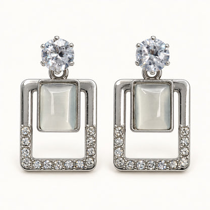 Front view of Argent Opaline Square Drops showing the crystal-edged square frame