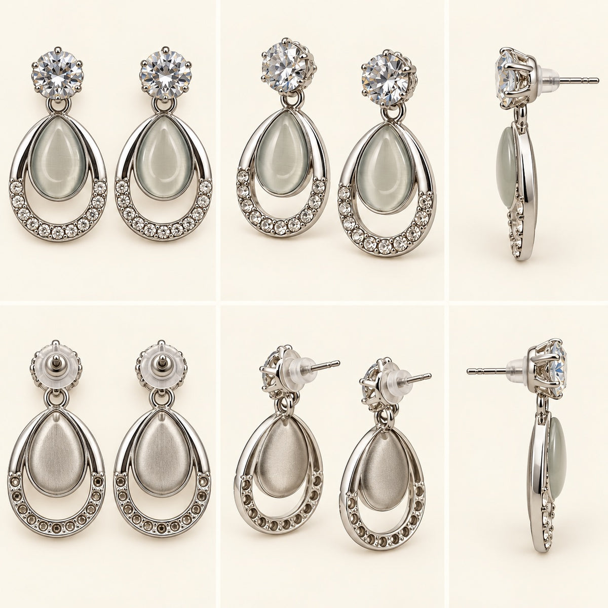 360 degree view of Argent Opaline Teardrop Drops silver-tone earrings