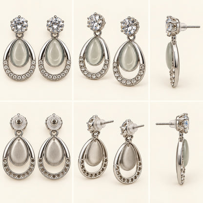 360 degree view of Argent Opaline Teardrop Drops silver-tone earrings