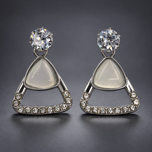 Argent Opaline Trillion Drops silver-tone drop earrings with CZ top and opaline stone