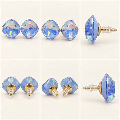 360 degree view of Aurora Blue Crystal Studs cushion crystal earrings