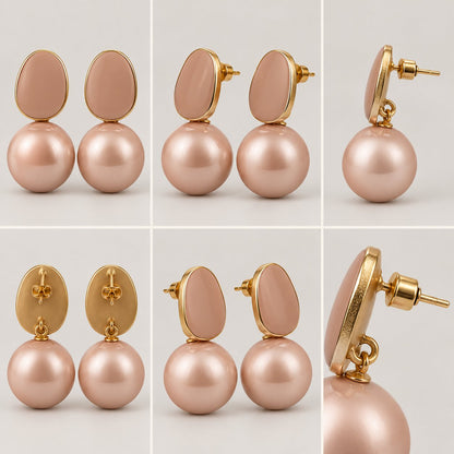 360 degree view of Blush Pebble Pearl Drops earrings