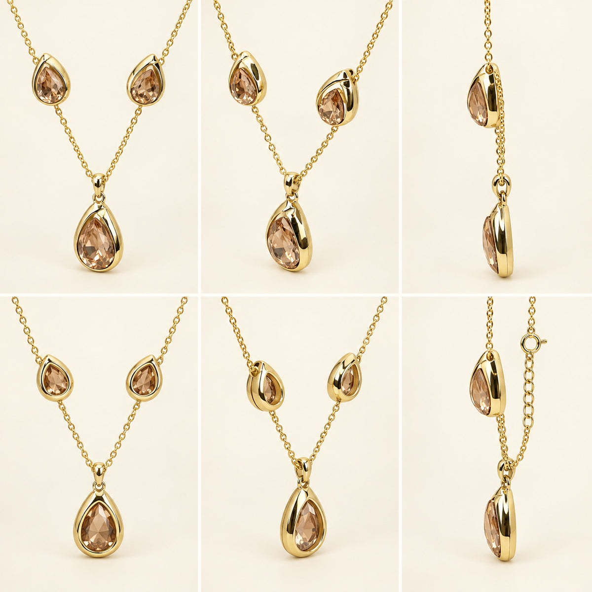 360 degree view of Champagne Teardrop Necklace Set
