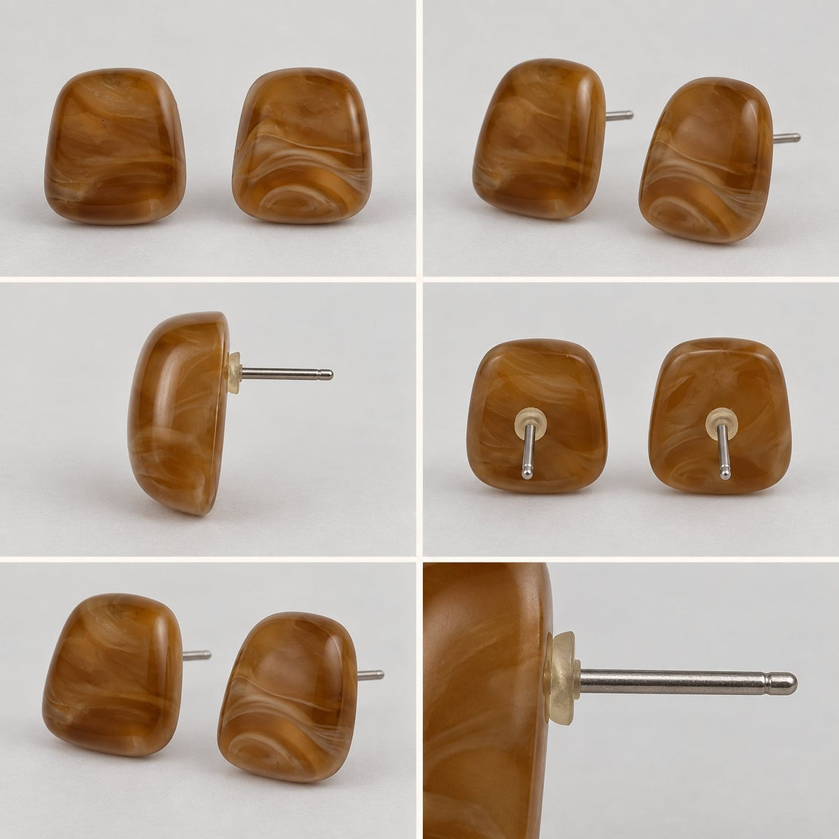 360 degree view of Chestnut Cabochon Studs cushion earrings