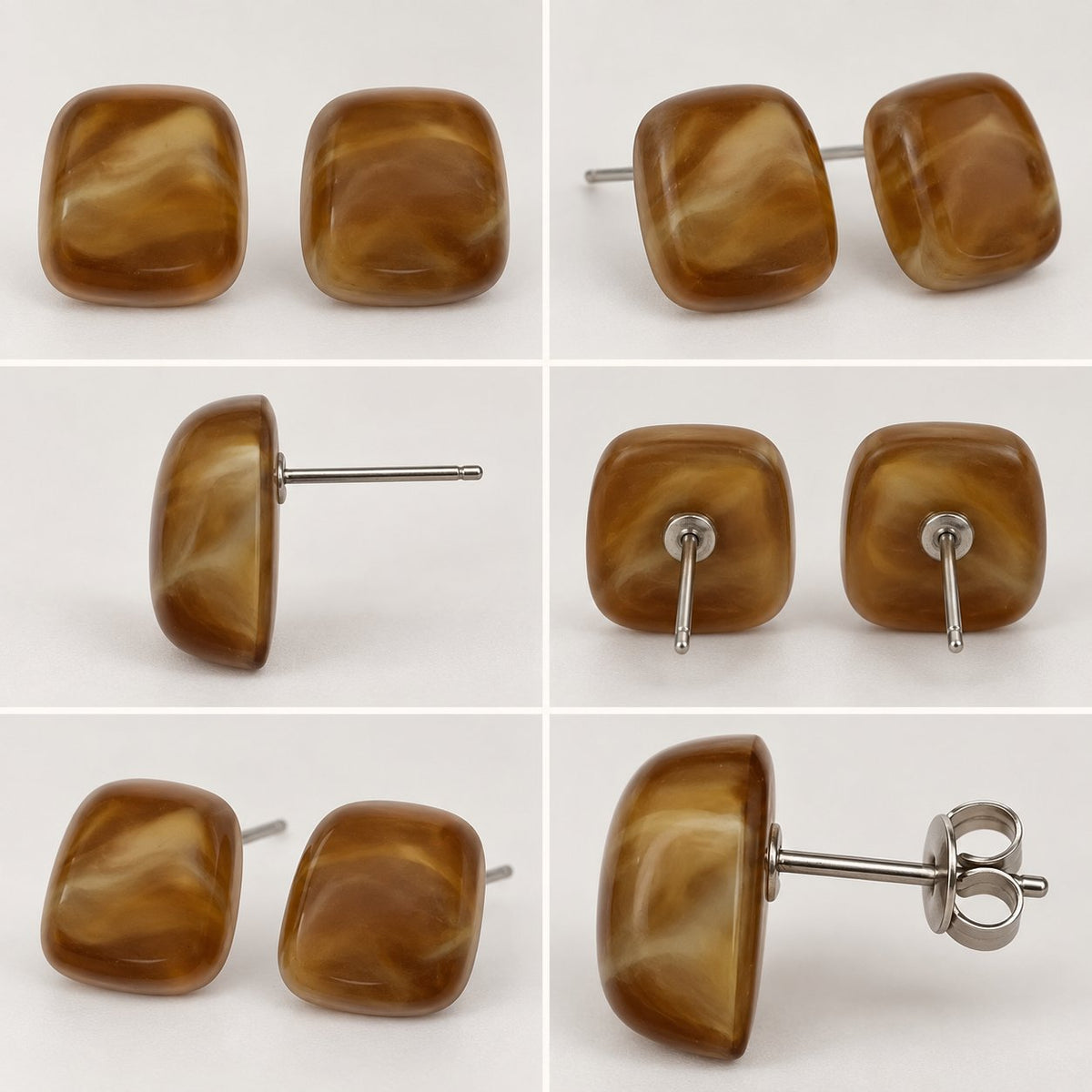 360 degree view of Cognac Cabochon Studs cushion earrings