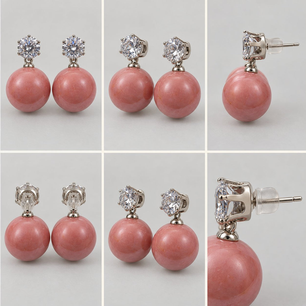360 degree view of Coral Pink Lustre Orb Drops earrings