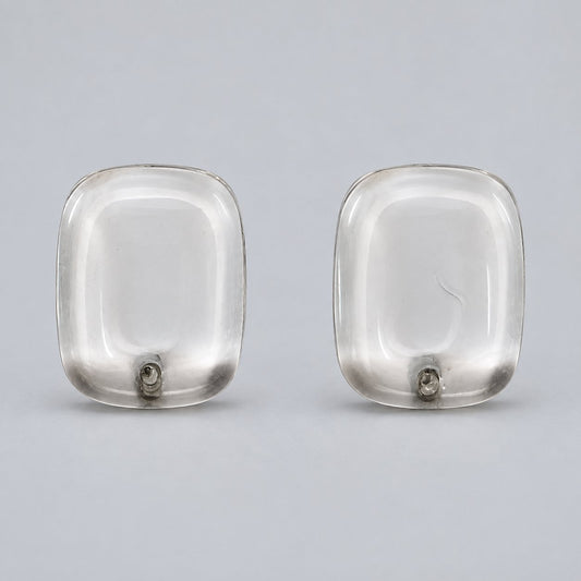 Front view of crystal clear cushion cabochon stud earrings