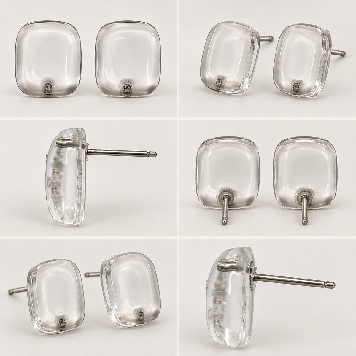 360 degree view of Crystal Clear Cabochon Studs cushion earrings