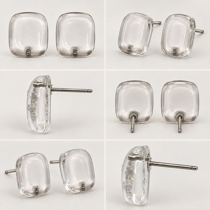 360 degree view of Crystal Clear Cabochon Studs cushion earrings
