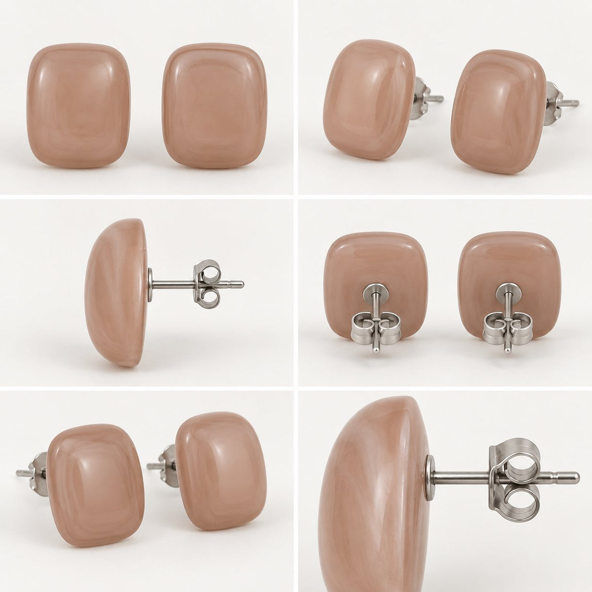 360 degree view of Dusty Rose Cabochon Studs cushion earrings