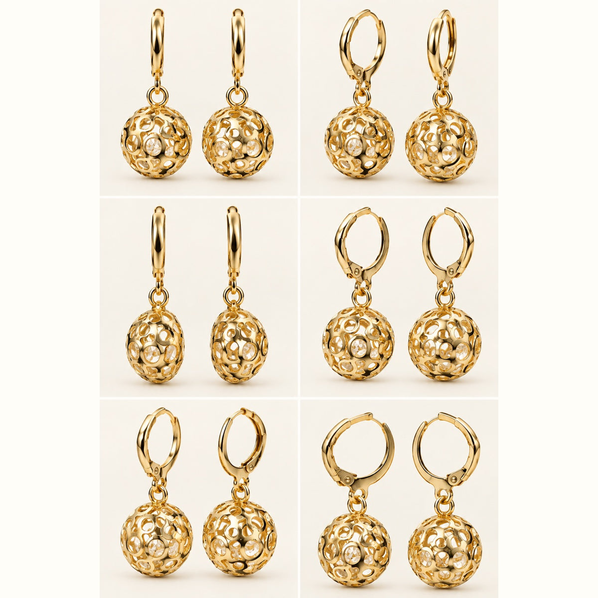 360 degree view of Gilded Filigree Orb Huggie Drops gold-tone filigree orb huggie drop earrings