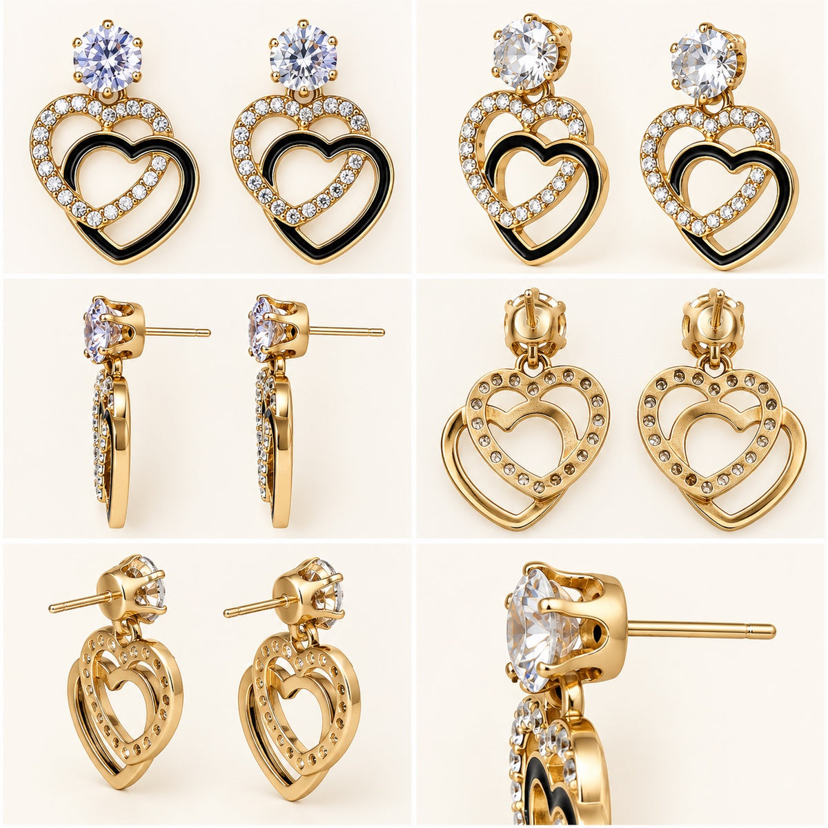 360 degree view of Gilded Noir Heart Drops gold-tone heart drop earrings