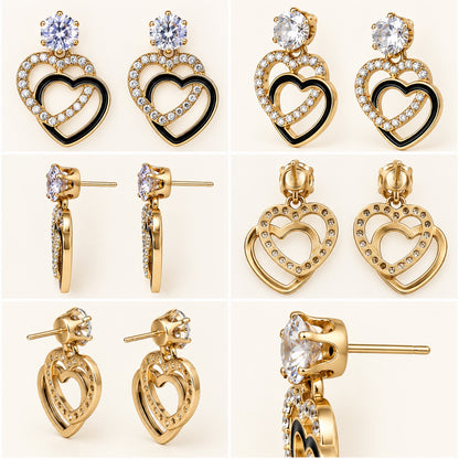 360 degree view of Gilded Noir Heart Drops gold-tone heart drop earrings