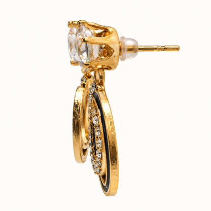 Side view of Gilded Noir Teardrop Earrings gold-tone teardrop earrings