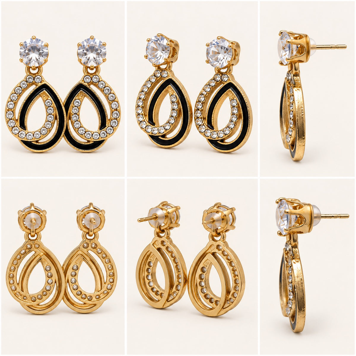 360 degree view of Gilded Noir Teardrop Earrings gold-tone teardrop earrings