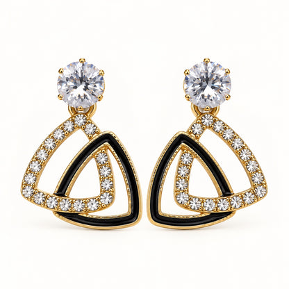 Front view of Gilded Noir Trillion Drops gold-tone trillion drop earrings