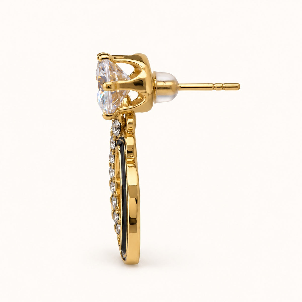 Side view of Gilded Noir Trillion Drops gold-tone trillion drop earrings