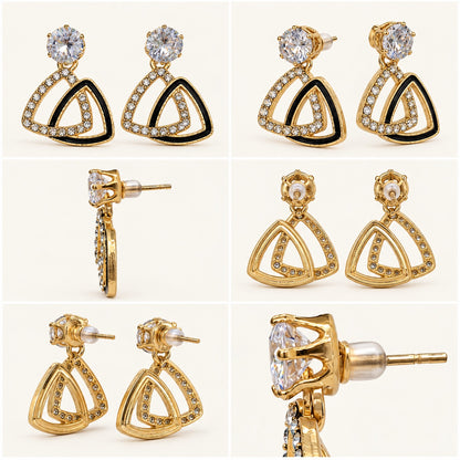 360 degree view of Gilded Noir Trillion Drops gold-tone trillion drop earrings
