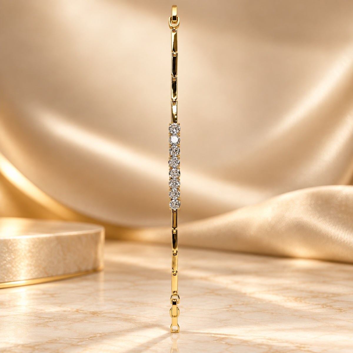 Gilded Pave Bar Bracelet gold-tone pave bar bracelet styled on cream marble