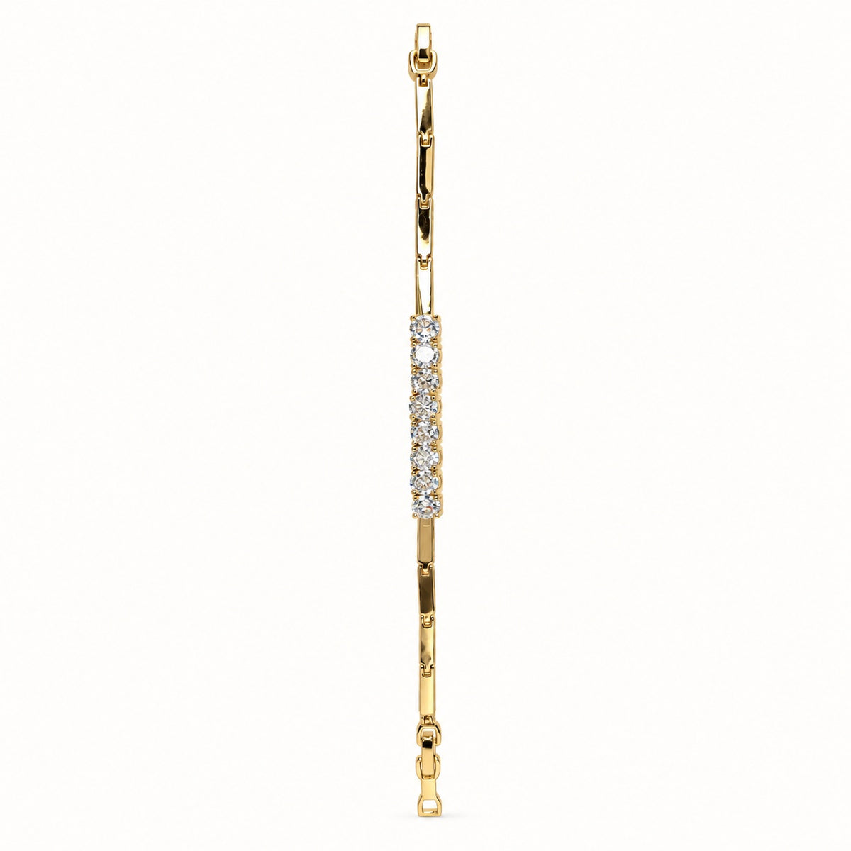 Side view of Gilded Pave Bar Bracelet gold-tone pave bar bracelet