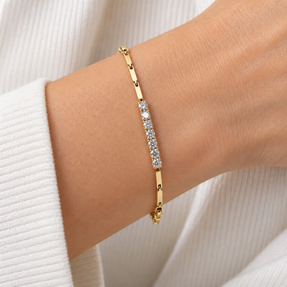 Gilded Pave Bar Bracelet gold-tone pave bar bracelet worn on model